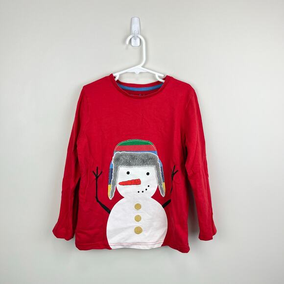 Mini Boden Festive Appliqué T-shirt Rockabilly Red Snowman 6-7 - Picture 1 of 5